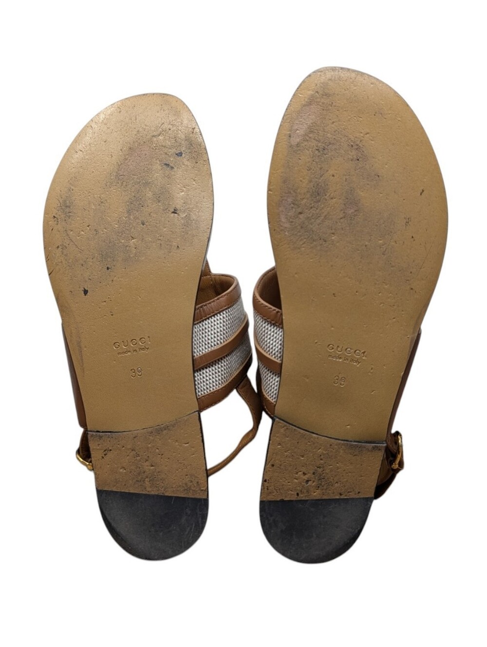 Gucci Alfa Brown Leather Canvas Thong Slingback Sandal Gold Horsebit Size EU 39 - Picture 10 of 10